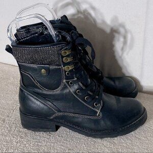 Women’s Black Faux Leather Lace Up Ankle Boots 6